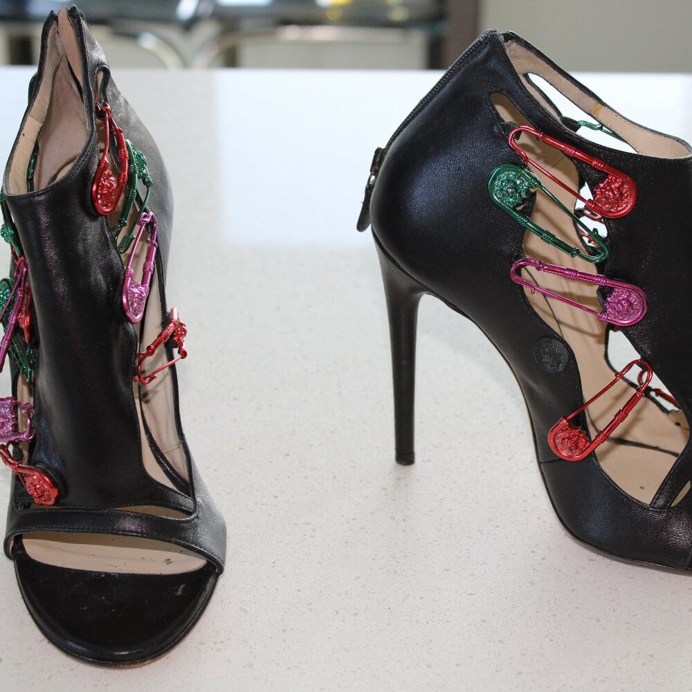 Versus/Versace black heels with colorful paperclips
